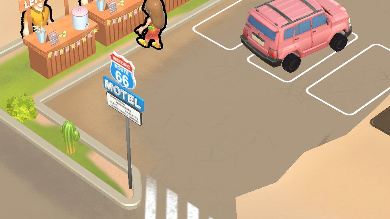 Drive Thru Empire map view with motel, parking, and desert highway businesses